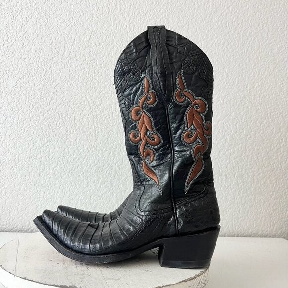 Rod Patrick Womens Cowboy Boots 6A Black Caiman Western Cowgirl Tall Pointed Toe - Picture 4 of 12